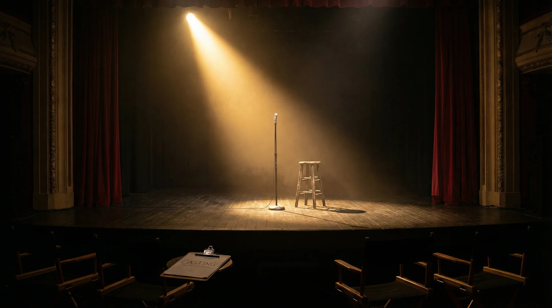 大象传媒 选角现场，聚光灯下的空舞台等待演员登场